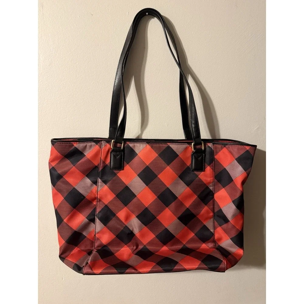 Vera Bradley Large Zip ELLA Tote BUFFALO PLAID Burnt Orange Black Red Purse $168